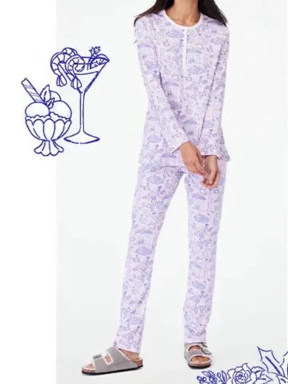 Roller Rabbit Party Toile Pajama 2 Pc Set Pants Top White Pink PJ Blue 
Sz 12